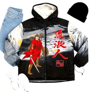 Xam Urban Wear Samurai Graphic Anime Sherpa Lined Hooded Jacket XL - RARE FIND